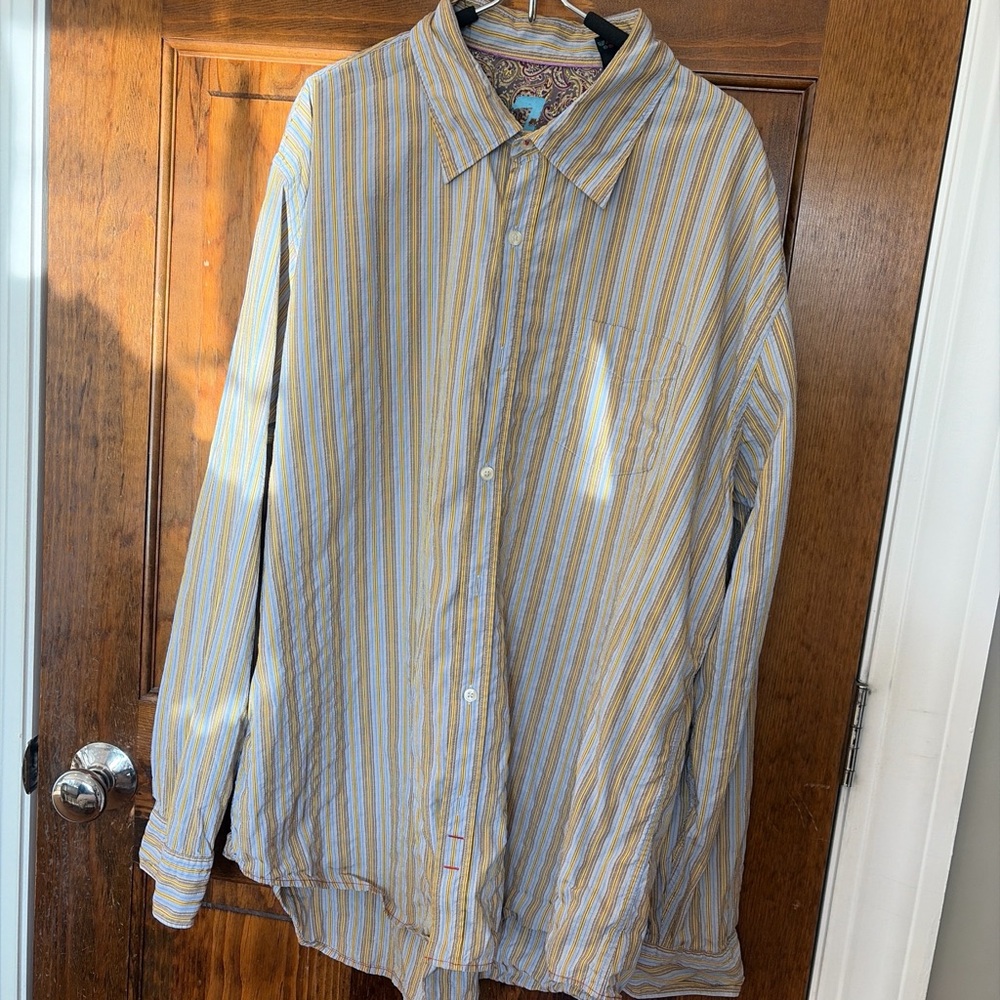 7 For All Mankind Striped Button-Down Shirt in Yellow and Blue